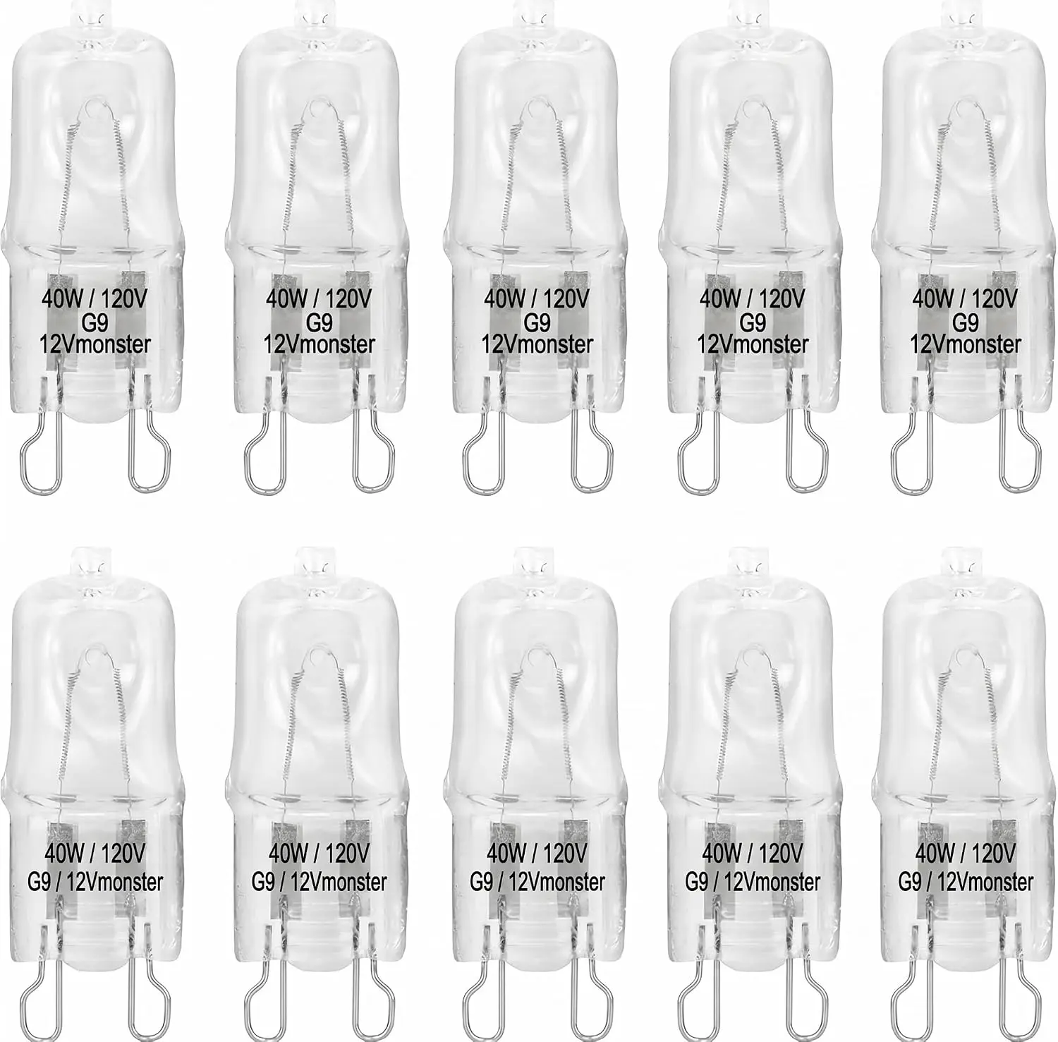 10 Pack Crystal Clear Lense 40W Q40/G9/CL/120V G9 JCD 40 Watt 120 Volt T4 JD Type Halon House Hold Light Bulb Hanging Pendant Accent Type Spot Down Lamp Chandelier Sconce Fixture Lighting