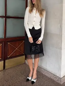 High Waist Slimming Satin Lace Patchwork Skirt, Elegant Fashion Skirt, Elegant Half-Length Dress, Perfect for Parties and Special Occasions