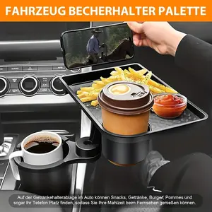 Rotating Car Cup Holder Tray with Phone Slot & Removable Plate - Heavy-Duty Multi-Functional Dashboard Organizer, Cup & Food Holder for Center Console, Tablet Compatible, One-Hand Operation, Car Storage Organizers
