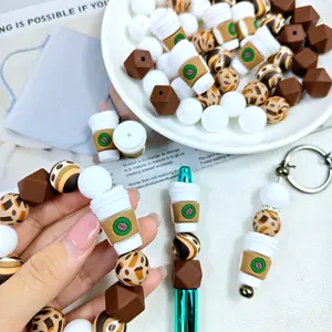 50 silicone beads, 3D coffee cup theme, suitable for jewelry decoration beads, earrings, necklaces, bag chains, bracelets, pens, phone charms, makeup brushes, keychains, and other DIY kit accessories, Christmas and Valentine's Day gifts.