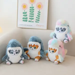 Cute Shark Cat Plush Toy Cartoon Shark Stuffed Doll Huggable Pillow Sofa Cushion Birthday Gift Home Decoration