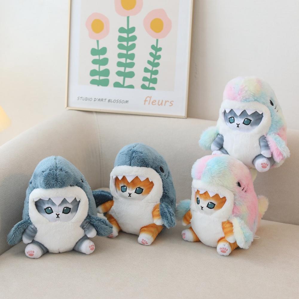 Cute Shark Cat Plush Toy Cartoon Shark Stuffed Doll Huggable Pillow Sofa Cushion Birthday Gift Home Decoration