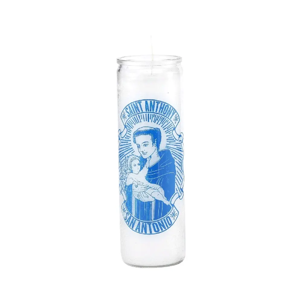 Saint Anthony 7-Day Prayer Candle, White Glass Devotional Candle for Intercession, Guidance, and Spiritual Direction