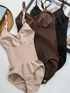 3PC Womens Seamless Bodysuits Tummy Control Shapewear Multicolor Basic Fabric Minimalist Style Everyday Compression