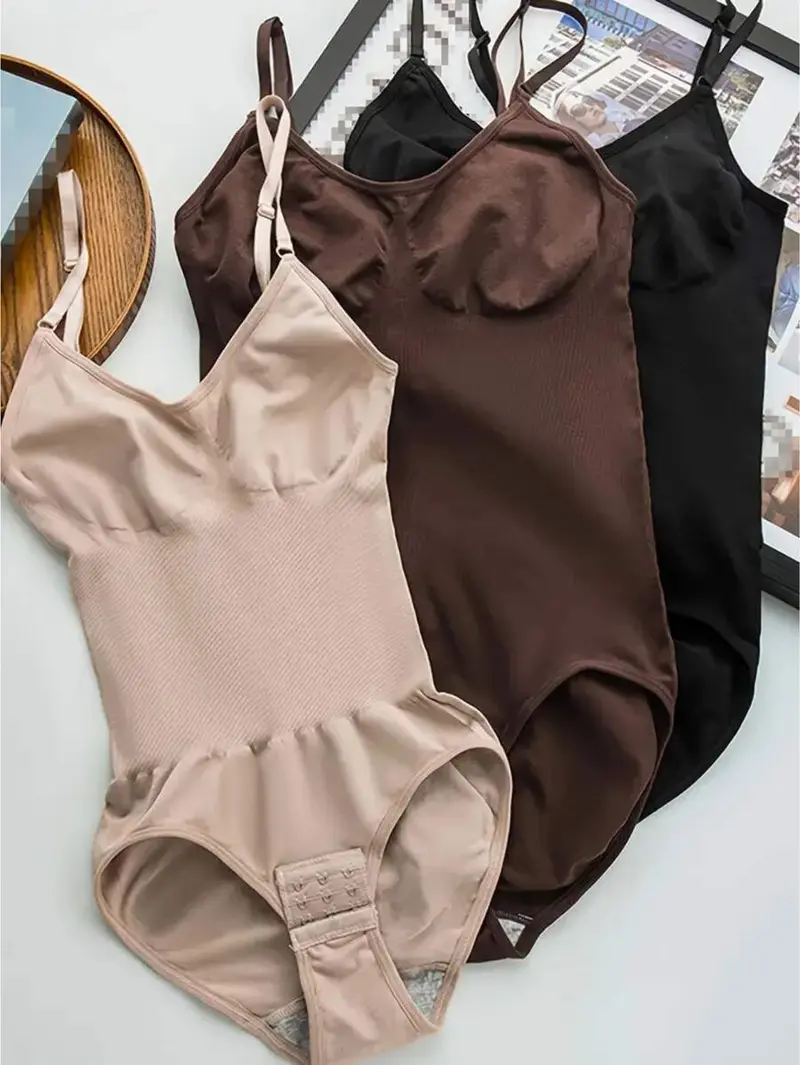 3PC Womens Seamless Bodysuits Tummy Control Shapewear Multicolor Basic Fabric Minimalist Style Everyday Compression