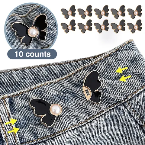 10 Counts Pant Waist Tightener, Adjustable Waist Tightener Clip, No Sew Butterfly Waist Buckles Pins for Loose Jeans or Skirts, Detachable Decorative Buckle for Women