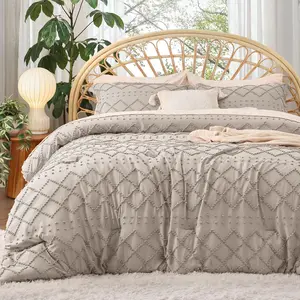 California King Comforter - Linen Comforter, Boho Tufted for, 3 Farmhouse for Seasons, Fluffy with 2 Pillow Shams