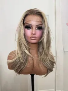 Women's Wig 13x4 Net Cap Size, Soft Gradient Highlights Blonde Hair 613 Body Wave Curly Synthetic Fiber Density 150, Daily Wear Lace Front Design