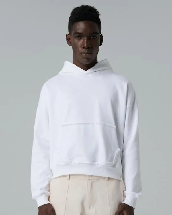 RIPPED POCKET HOODIE OVERSIZED FIT WHITE 380GSM #52