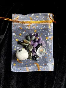 Dream Bag 5-Pc Energy Set - Rainbow Moonstone Aura Quartz Labradorite Amethyst