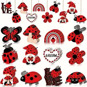 Vintage Wooden Pendants Set, 12/24/36 Pieces, Rustic Style Decorations for Holidays, Gardens, Home, Includes Ladybugs, Butterflies, Welcome Sign