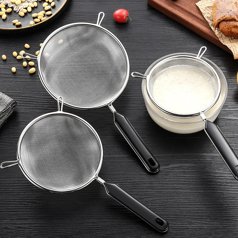 Stainless Steel Fine Mesh Strainer, Kitchen Sieve with Long Handle & Double Hooks, Food Filter for Flour, Oil, Juice, Tea, Pasta and Cooking, Reusable Kitchen Gadget for Baking, Frying and Daily Meal Prep