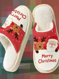Santa Claus & Reindeer Merry Christmas Home Shoes, Unisex Indoor Slippers, Comfortable Fall Winter Housewear, Perfect Gift