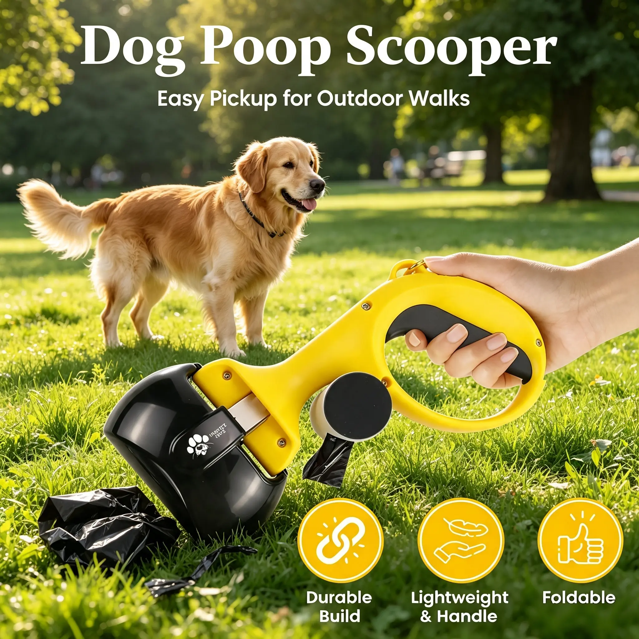 Dog Pooper Scooper for Small & Medium Dogs, 10” x 5” Lightweight Poop Scooper with Ergonomic Comfort Grip, Non-Stick Surface, Portable & Easy to Clean