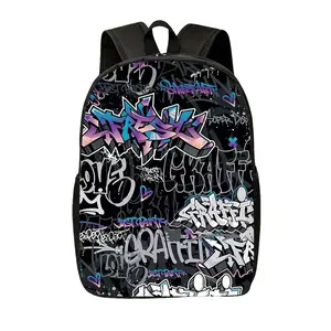 Graffiti Printed Backpack, Lightweight Spacious Daypack with Adjustable Straps & Side Pockets, Street Art Laptop Bookbag for School, Commute, Travel, Hiking, Urban Style Gift for Teens Adults