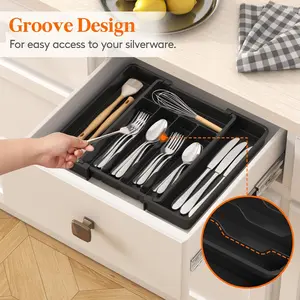 Limited + Deal – Keep your kitchen neat with the Lifewit Silverware Drawer Organizer! This expandable, BPA-free utensil tray adjusts to fit most drawers, offering roomy compartments for spoons, forks, and cutlery.