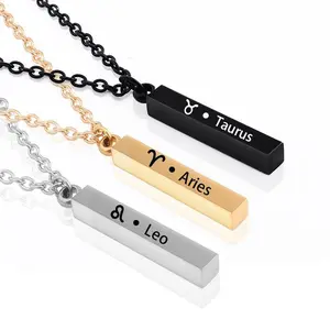 1count Cross-border New Stainless Steel Wishing Pillar Pendant Necklace, Fashion 12 Constellations Couple Pillar Necklace For Men And Women