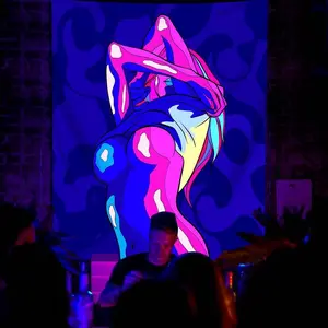 QGHOT Anime Girl Sexy Blacklight Tapestry - Wall Hanging for Adults Room, Bedroom, Dorm - 60x50in UV Glow in the Dark Decor