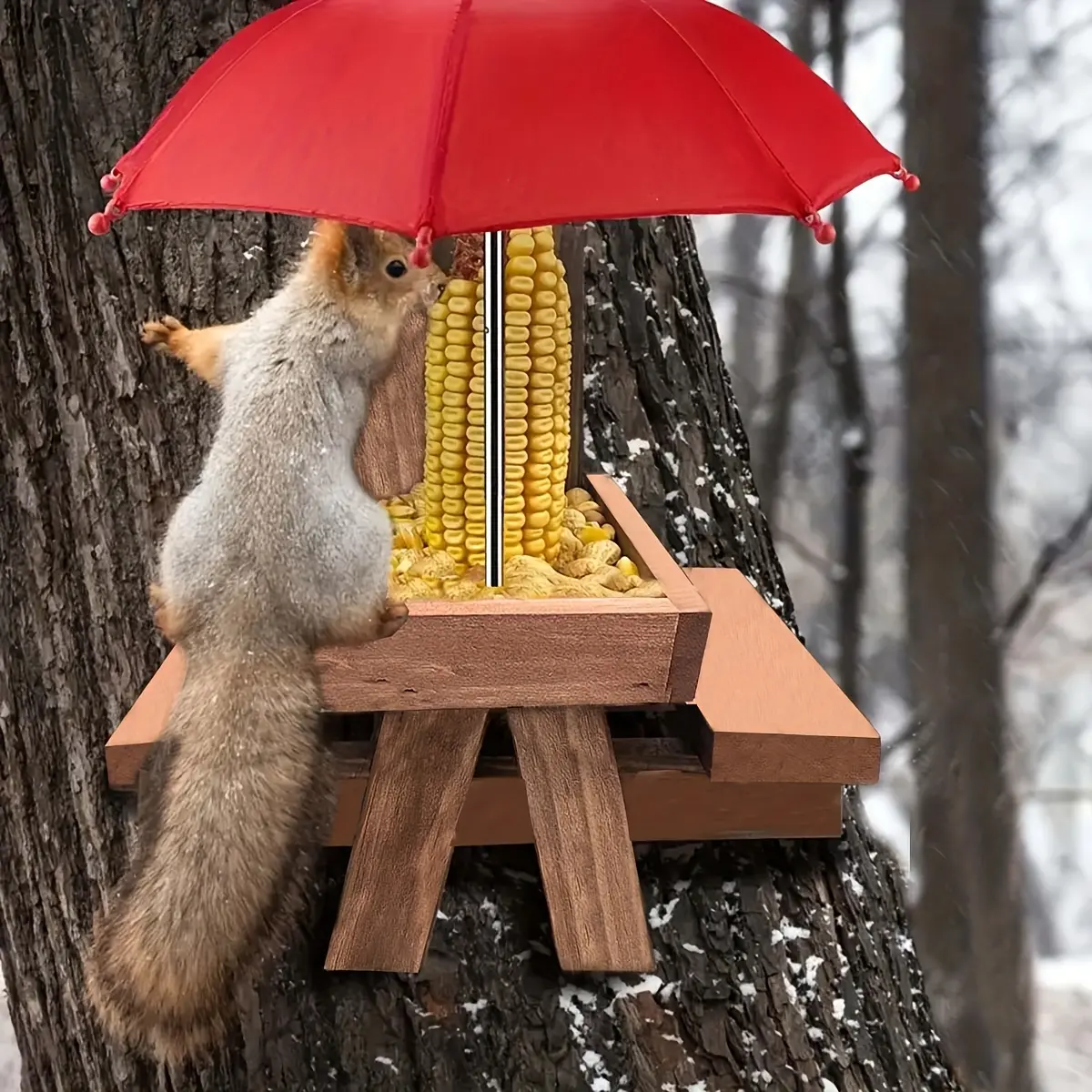 Red Umbrella Squirrel Feeder Outdoor Garden Decor - Durable Hanging Bird & Squirrel Feed Rack Small Animal Picnic Table Ornament Cockatiel Cage with Stand