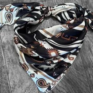 100% Silk Wild Rag Retro Neutral Aztec Stripe by Double B Wild Rags