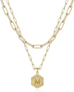 Dainty Initial Necklaces for Women, K-Gold-Plated Layering Necklace for Women Cute Hexagon Letter Initial Necklace Layered Necklaces for Womens Teen Girl Gifts
