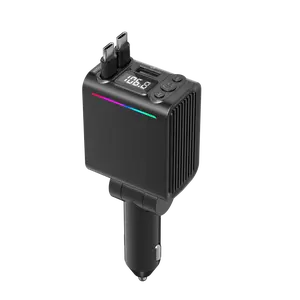 Bluetooth 5.3 Retractable Car Charger with  30W Fast Charging Dual Type-C Cable Car Adapter Hands-Free Calling Road Trip Essentials