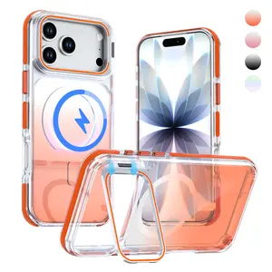 [Free!!Ship!] Mag Safe Gradient Translucent Phone Case for iPhone 17 Pro Max 16 15 14 Frosted Finish Shockproof Phone Cover with Lens Kickstand