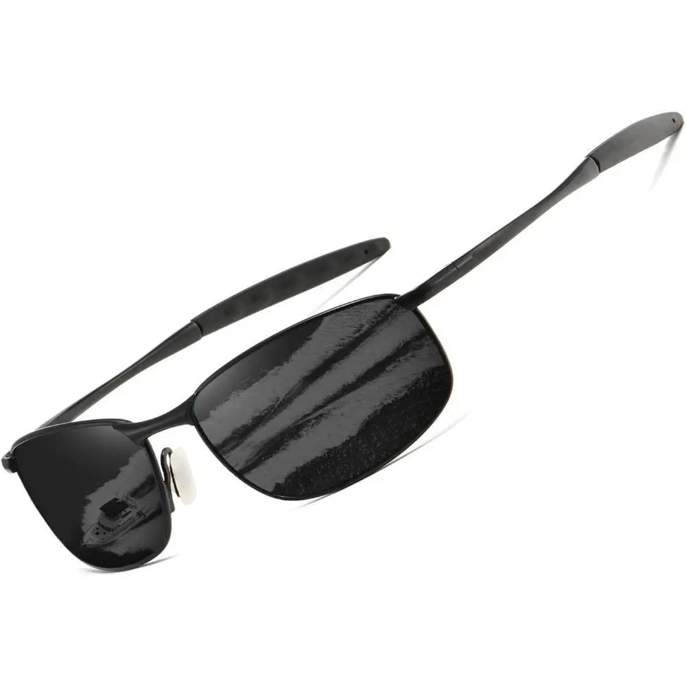 Men's Rectangular Polarized Retro Metal Frame Sunglasses AE0395 - Durable, Stylish Outdoor Sunglasses, Black&Silver, Black Frame Mirror Blue Lens, 30 Days Guarantee, Durable Sunglasses, Stylish Sunglasses