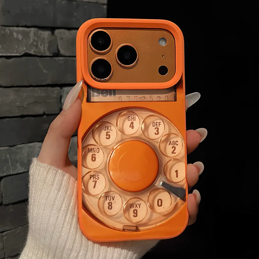 2D image Phone Case - Orange Phone Pattern Faux Leather Anti-Slip and Anti-Drop TPU Phone Case Designed for iPhone 17, 16, 15, 14, 13, 12, 11, X, XS and other models. Christmas and Thanksgiving Gifts for Friends and Family