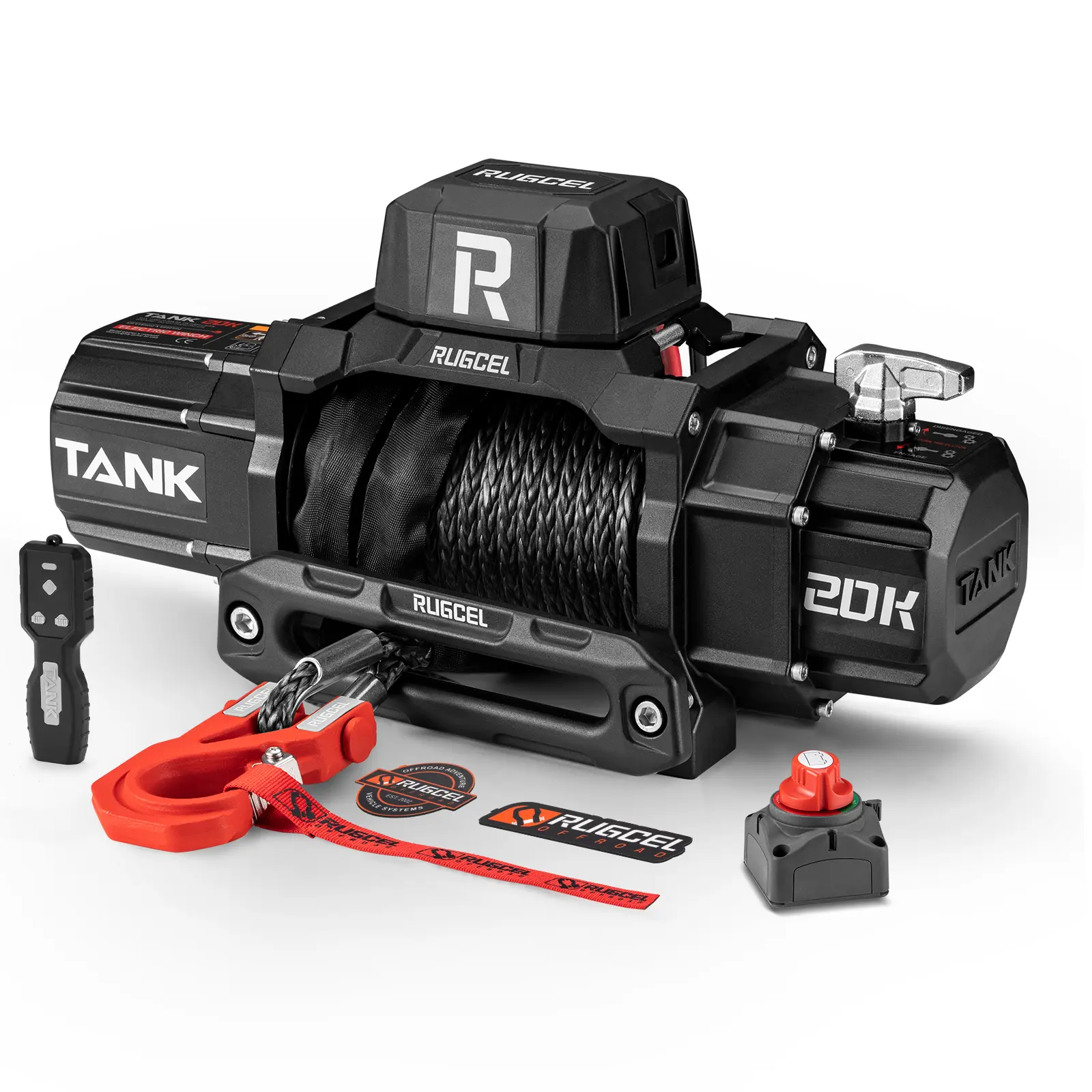 RUGCEL WINCH 20000lb Waterproof Electric  12V  Synthetic Rope Winch OffRoad Recovery  Hunting, Farming,Engineering ,Outback Tool