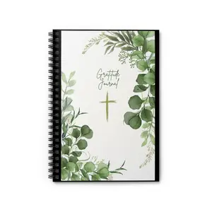 Gratitude Journal Spiral Notebook | Ruled Lined Page, Green Eucalyptus Cross