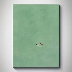 Wall Art - Two Girls Swimming in Green Mint Water Vintage Inspired Design with Frame for Living Room Bedroom or Office Decoration High-Quality Canvas Artwork