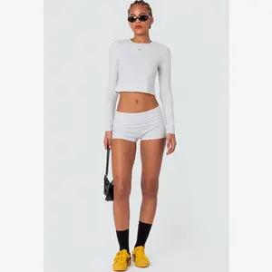 EDIKTED Meg Fold Over Shorts - Cotton Spandex Loungewear with Fold-Over Waistband for Comfort and Style