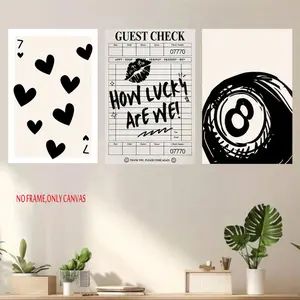 3-Piece Set  Stylish Black Vintage Wall Art  Lucky Eight-Ball Poster with Poker Motifs  Aesthetic Wall Decor  Frameless Home Decor  Office Decor  Vintage Prints, Minimalist Design, Canvas Art, Durable Material, Poster Set