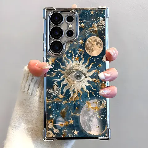 Sun-Eye Star Mantle Design Durable Smartphone Cellphone Case - Electroplated Multi-Model Accessory, Airbag Shockproof Protector, Slim Soft TPU Easy-Remove Cover for Samsung S26 S25 S24 S23 S22 Ultra S25Edge S24FE Plus S25+