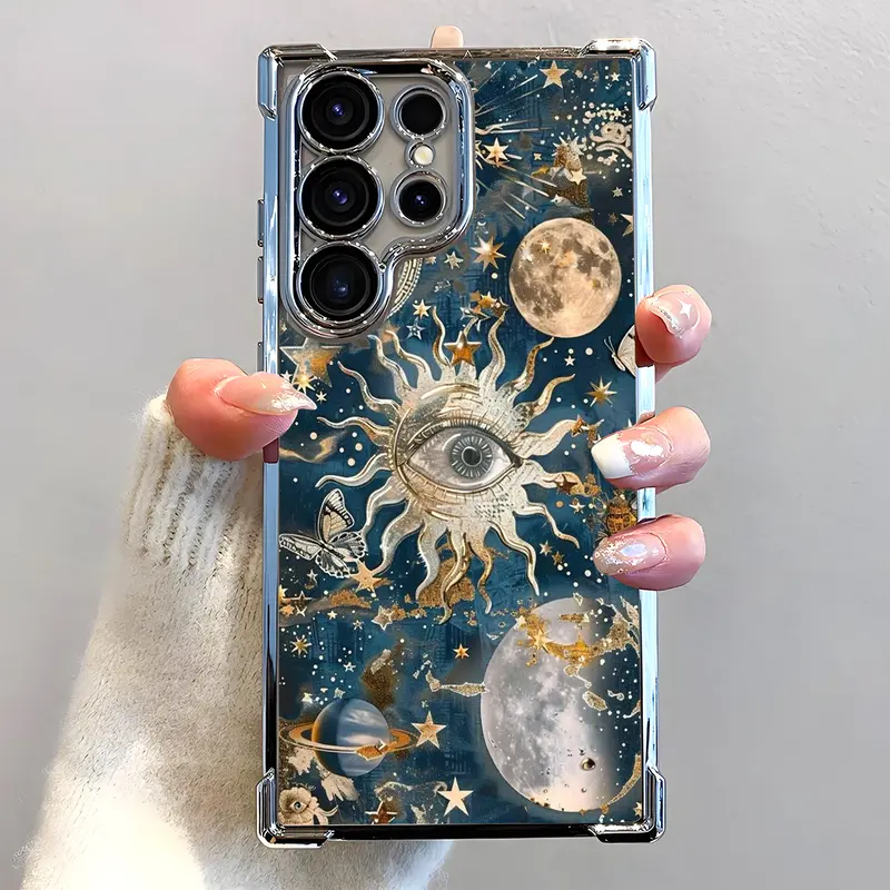 Sun-Eye Star Mantle Design Durable Smartphone Cellphone Case - Electroplated Multi-Model Accessory, Airbag Shockproof Protector, Slim Soft TPU Easy-Remove Cover for Samsung S26 S25 S24 S23 S22 Ultra S25Edge S24FE Plus S25+