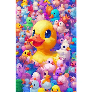 1PC 5D diamond painting 2D flat printing Diamond Painting Kit Colorful Rubber Duckies DIY Craft 5D Rhinestone Embroidery Home Decor Wall Art for Adults Kids Beginners Gift 30x40cm