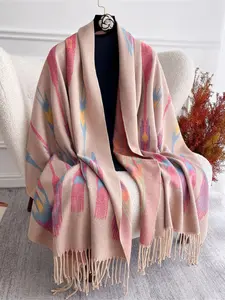 Women's Fashion New Style Ethnic Pattern Jacquard Scarf, Thick Warm Hijab Shawl for Winter, Windproof Muslim Headscarf for Outdoor Use Winter Scarf