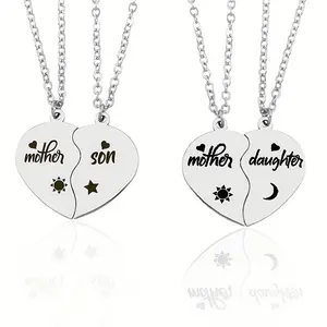 2025 new Gift Mother Necklace Mother Daughter/Son Heart Pendant Stainless Steel Two Half Heart Necklace
