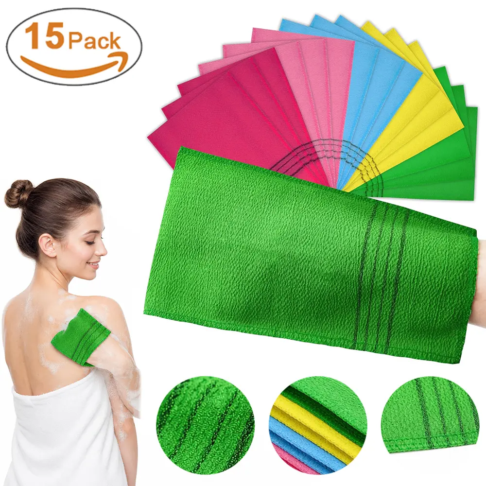 15 Pcs Korean Exfoliating Mitt, 9*5.5 in Gentle Exfoliating Korean Scrub Mitt, Large Korean Washcloth Exfoliating, Colorful Korean Body Scrubber for Cleaning Skin, Reducing Dirt and Grease (5 Colors)