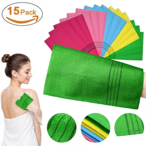 15 Pcs Korean Exfoliating Mitt, 9*5.5 in Gentle Exfoliating Korean Scrub Mitt, Large Korean Washcloth Exfoliating, Colorful Korean Body Scrubber for Cleaning Skin, Reducing Dirt and Grease (5 Colors)