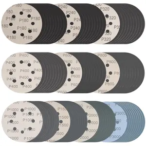 100 Count 5 Inch Sanding Discs Hook & Loop 8 Holes Wet Dry Sandpaper 180-3000 Grits for Automotive Metal Woodworking Tools