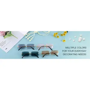 3 Pairs Rimless Rectangle Sunglasses Tinted Frameless Eyewear Vintage Transparent Rectangle Y2K Glasses