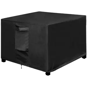 Outdoor  Patio Ottoman Covers - Square UV-Proof Patio Side Table Cover Windproof Heavy-Duty Furniture Covering Protector 25L x 25W x 17H Inch, Black