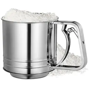 Liberhaus 5 Cup Flour Sifter Stainless Steel Sifter for Powdered Sugar Bread Baking Supplies Fine Mesh Sturdy Washable Kitchen Utensils Silver Flexible Crank Ultra Fine Mesh