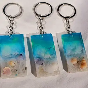Ocean keychain featuring natural seashell and sand from Tybee Island Georgia capture in resin for the enchanting peaceful feeling of the ocean (price is only $10 for one randomly selected keychain from the Ocean collection).
