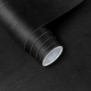 Vinjiasin Black Wallpaper Wood Grain Contact Paper Peel and Stick Wall Paper Waterproof Self Adhesive Thickened Vinyl Wrap for Countertops Cabinets Desk Decorative Film Easy to Clean 15.7" X 118"