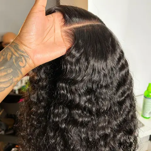 Bling Hair Female Brazilian Real Hair Glueless Curly Closure Wig - 5x5 Lace Closure, 6x4 Transparent Lace, Pre-Plucked Deep Wave, Ready-to-Wear