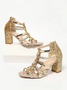 Women's High Heel Shoes, Round Toe, Chunky Lug, Sparkly Braided Strap, Perfect for Parties, Weddings, Summer 2026