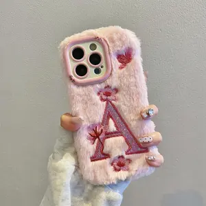 Velvet Embroidered A-Z Letter Standing Phone Case, Compatible with Apple iPhone Models 17pro Max to 11, Stylish Protective Cover Accessories